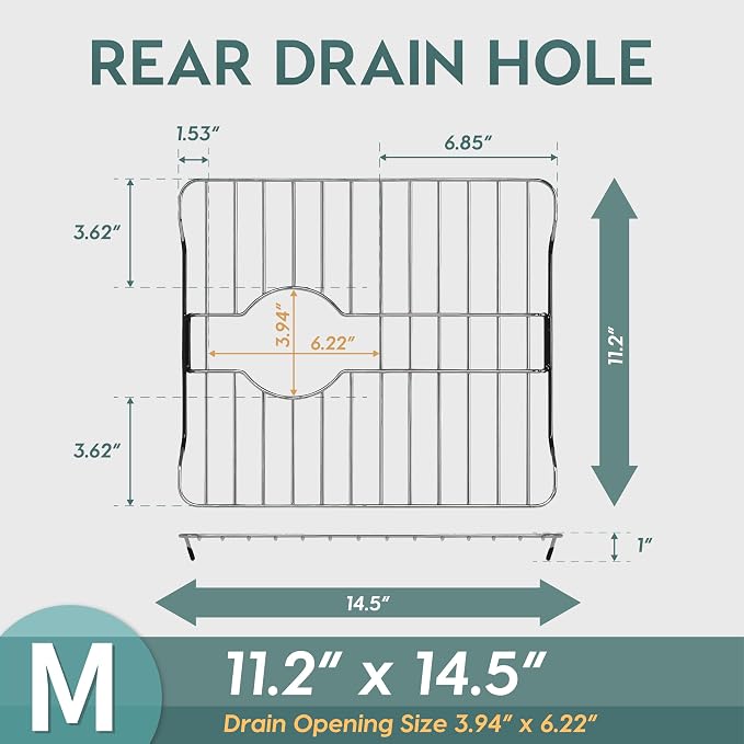 SunnyPoint 304 Stainless Steel Sink Protector Rack With Rear Drain Hole – Rust-Resistant Grid for Kitchen Sink Bottom, Scratch Prevention - Rear Drain Hole Required (14.5" X 11.2")