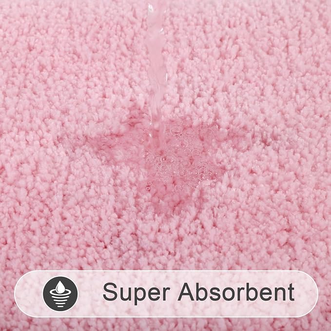 SHACOS Soft Microfiber Bathroom Rugs Set of 2 Pieces, Pink | 47x20 + 32x20, Absorbent Plush Bath Rugs, Non Slip Washable Shaggy Bath Mats, Fluffy Bathroom Runner Floor Mats Shower Rug
