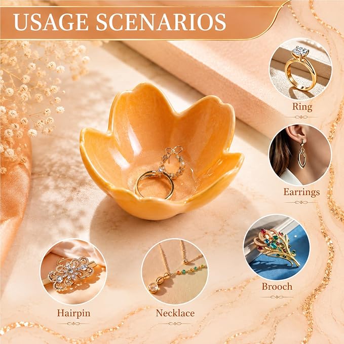 Floral Ceramic Jewelry Tray, 3.5" Ring Holder Trinket Bowl | Petite bowl keeps rings, earrings, keys, and keepsakes visible on vanities or dressers, making a sweet gift for women