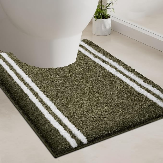 PURRUGS Bathroom Rug, Bath Mat, 20" x 24" U-Shaped, Olive Green | Machine Washable, Non-Slip, Waterproof TPR Backing, Super Absorbent, Quick Dry, Contour Rug for Toilet Base