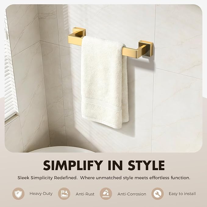 20-Pieces Gold Bathroom Accessories Set, 16 Inch Towel Bar Set | Stainless Steel, Towel Ring, Toilet Paper Holder, Robe Hooks, Towel Racks for Bathroom Wall Mounted, Bathroom Hardware Set
