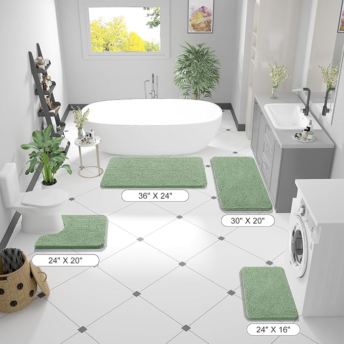 OLANLY Bathroom Runner Rugs 45x27, Extra Soft Absorbent Chenille Bath Rugs | Sage Green, Quick-Drying Rubber Backing, Washable Long Bath Mat for Bathroom Floor, Tub and Shower, Home Decor Accessories