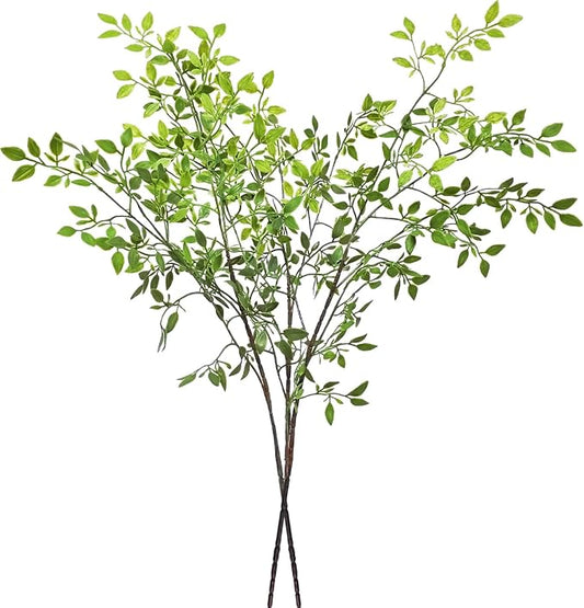 43.3 Inch Green Nandian Fake Plants 2 Pcs Greenery Stems for Vase Decor, Artificial Plants Faux Branches for Vase Filler Fake Leaves Office Home Decor