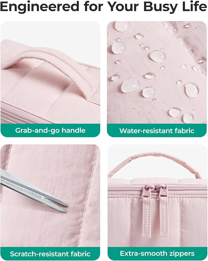 BAGSMART Puffy Open Flat Travel Makeup Bag Toiletry Bag for Women, Purple | Portable, Make Up Organizer, Water-resistant, Puffy Padded, For Toiletries, Brushes