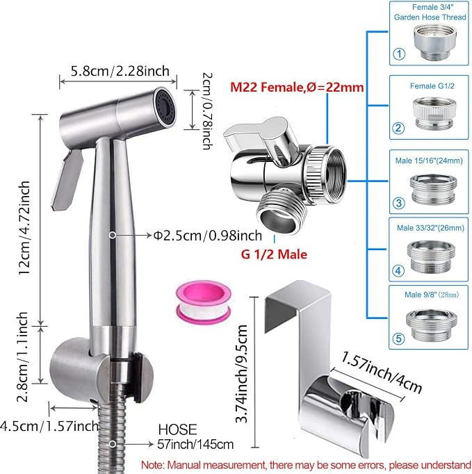 Bidet Toilet Sprayer, Sink Faucet Hose Attachment, Non-Leakage Stainless Steel Brushed Toilet Cleaner Wall for Women Washing, Baby Diaper Cleaner