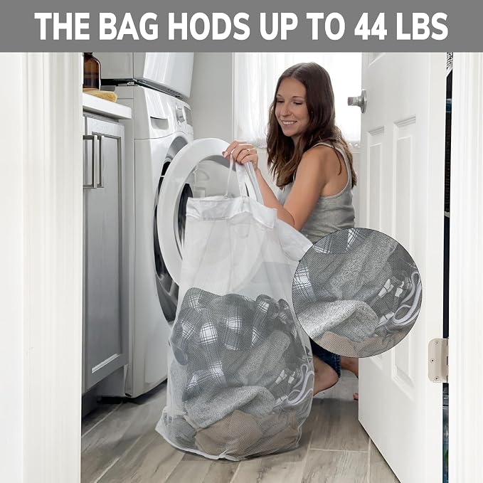CHICVITA 75L Laundry Basket with Wheels & Handle 2-Pack, Wash Bags, White | Collapsible rolling laundry baskets for dorms and corners. Removable wash bags, easy-carry handles