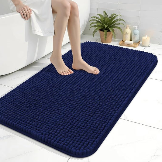 Arotive Chenille Bathroom Rugs 36x24, Soft Absorbent Bath Mat, Navy | Rubber Backing, Machine Washable Dry Bath Mats for Bathroom Floor, Tub and Shower, Home Decor Accessories