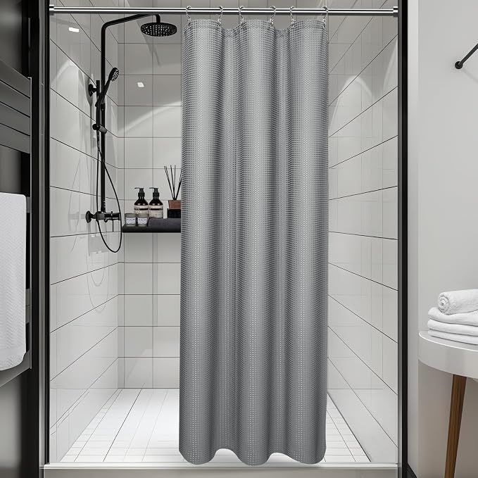 3 in 1 Shower Curtain Set, Waffle Shower Curtain and Liner Set with 6 Double Sided Shower Curtain Hooks, 258GSM Luxury Weighted Cloth Shower Curtain for Shower Stall, 36 W x 72 H, Grey