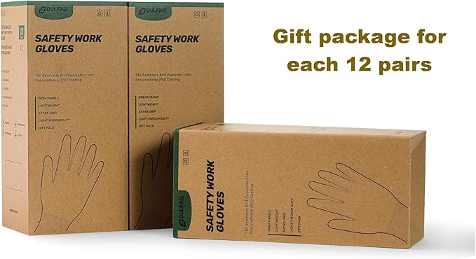 DULFINE Safety Work Gloves for Men & Women, PU Coated Seamless Knit Grip | Smooth Grip on Palm & Fingers, Ideal for Light General Duty Work, Gardening, Landscaping, Construction, Mechanic, Warehouse