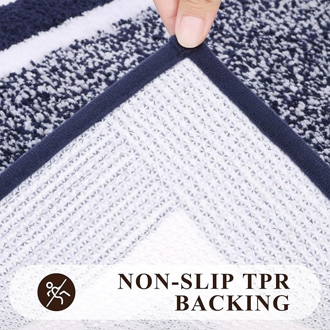 Pauwer Bathroom Rugs Sets 2 Piece, Non Slip Washable Bath Mat, Navy | Soft Plush Microfiber, Super Absorbent Floor Carpet, Quick Dry, Shaggy Shower Rug Runner