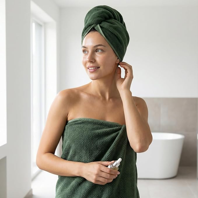 REDKISS Pack of 2 Jumbo Bath Sheets, 40 x 80 Inches Microfiber Bath Towels for Bathroom, Extra Large & Lightweight, Quick-Dry, Super Soft & Highly Absorbent, Perfect to Wrap Yourself in, Olive Green