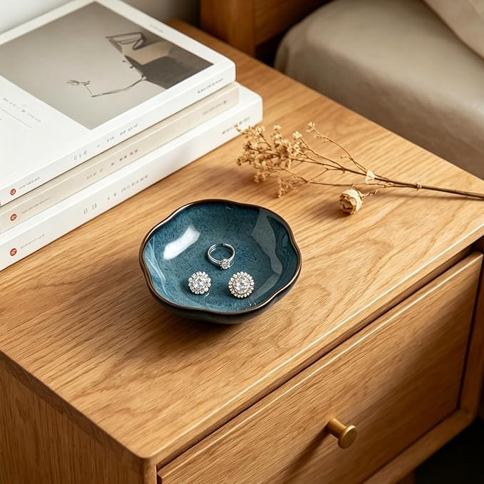 Ceramic Jewelry Tray, Ring Holder Floral Trinket Bowl for Women | Small catchall keeps rings, earrings, keys, and keepsakes visible on vanities or dressers, adding a giftable decor accent