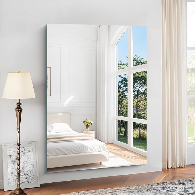 KOCUUY Large Frameless Mirror, 55"x40" Bathroom Mirror for Over Sink, Upgraded Shatterproof, Large Rectangle Unframed Mirror for Wall, Bedroom, Living Room, Entryway, Hang Horizontal/Vertical
