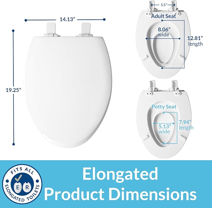 Mayfair NextStep Toilet Seat with Built-In Potty Training Seat, Slow-Close, Removable that will Never Loosen, ELONGATED, White