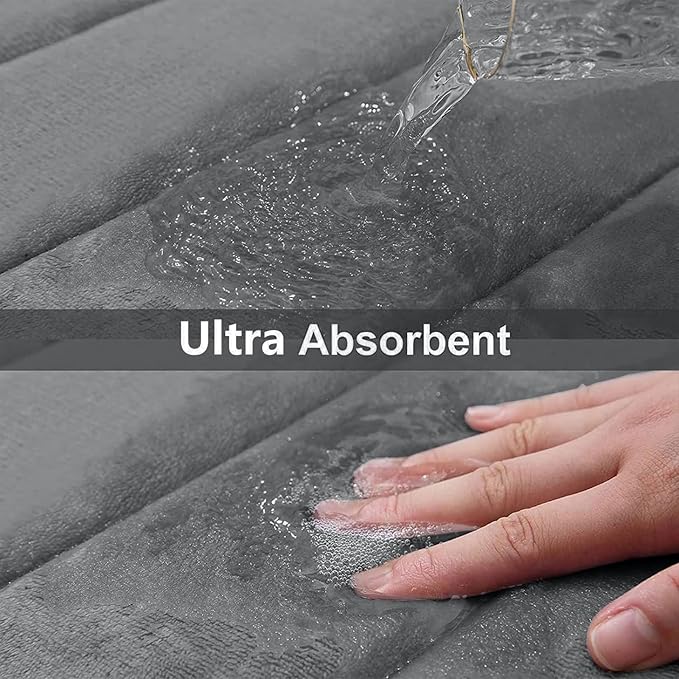 Buganda Memory Foam U-Shaped Toilet Rugs 24 x 20, Absorbent Bathroom mat | Grey, Thick Soft Machine Washable toilet mat for bathroom, Contour Bath Rugs Mat for Toilet Base