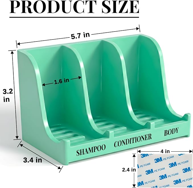Soap Holder for Shower Wall, 3-Compartment Soap Dish for Shampoo, Conditioner and Body Soap, Fast Draining & Rust-Proof & Heavy Duty, Ultra-Strong Adhesive for Long-Term Bathroom Use & Freestanding