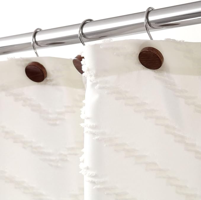 Farmhouse Boho Shower Curtain Hooks-Wood Texture Resin Button Rings, 12Pcs | Rustproof Hangers, Neutral Earthy Nature Inspired Accents, Western Vintage Fall Winter Christmas Decor for Country Bathroom