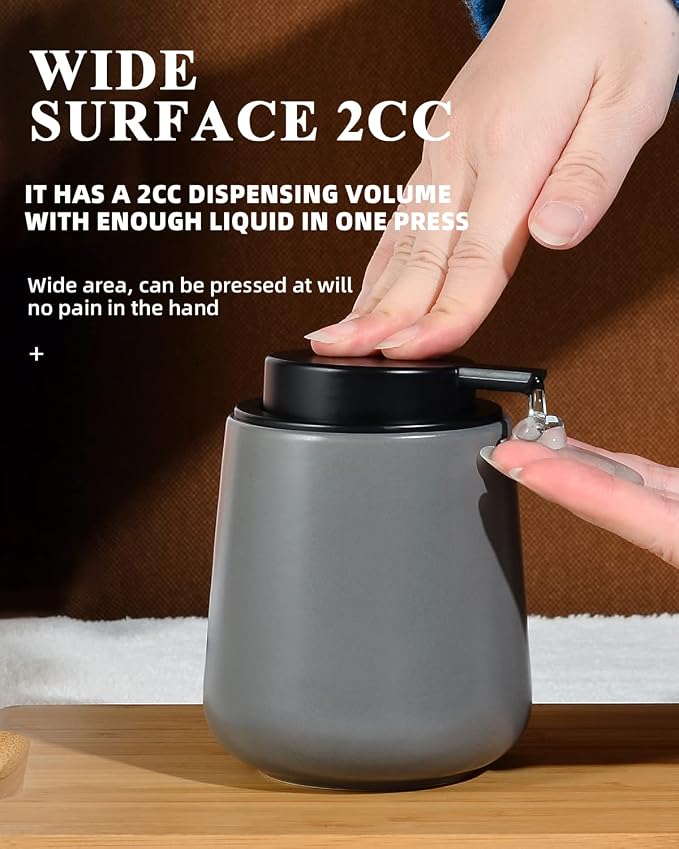 BosilunLife Ceramic Soap Dispenser - Dish Soap Dispenser for Bathroom 12Oz | Refillable Liquid Hand Wash Dispenser for Essential Oil, Lotion Soap, Modern Grey