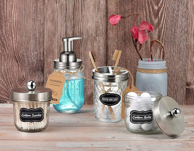 Amolliar Mason Jar Foaming Soap Dispenser Glass Soap(Brushed Nickel 2 Pack) | Refillable Hand Soap Dispenser for Kitchen, Foam Soap Dispenser Countertop, Farmhouse Decor, Shampoo, Bathroom Soap Dispenser