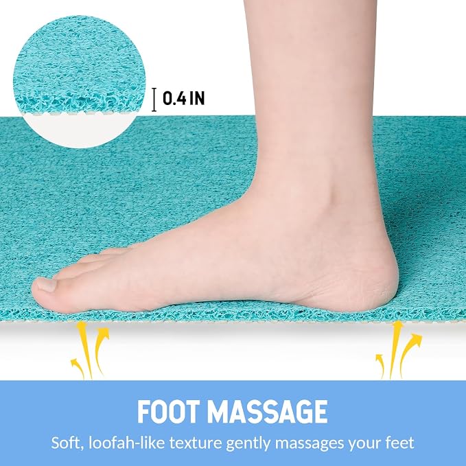 Hargiis Non-Slip Bathtub Mat, 2 Pack Anti Slip Shower Mat, Fast Drying Bathtub Mats, Foot Scrubber Mat, Anti Slip Mat for Tub, Floor, Bathroom, Kitchen, Home, Hotel (Turquoise Blue 24"×16"+24"×16")
