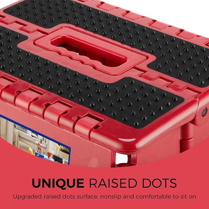ACKO 13" Folding Step Stool, Non-Slip Surface for Adults & Kids, Dot Red | Collapsible Heavy Duty Foldable Stools, Portable Foot Stepping Stool Holds 300 lbs, Kitchen Bathroom Outdoor, with Handle