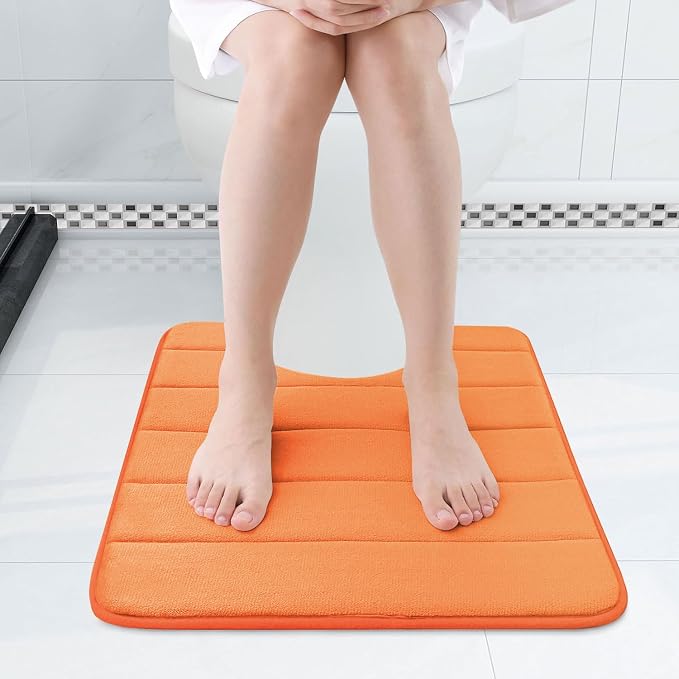 Buganda Memory Foam U-Shaped Toilet Rugs 24 x 20, Absorbent Bathroom mat | Orange, Thick Soft Machine Washable toilet mat for bathroom, Contour Bath Rugs Mat for Toilet Base