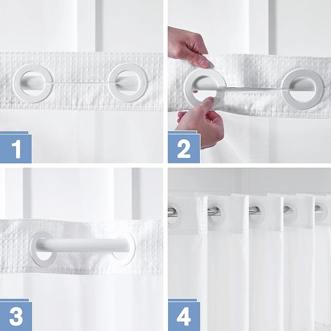 Furlinic 84 in Long Waffle Weave No Hook Shower Curtain with Waterproof Snap in Liner,White Thick Textured Bathroom Curtains with Top Window,Machine Washable & Hotel Quality,71x84 Inch