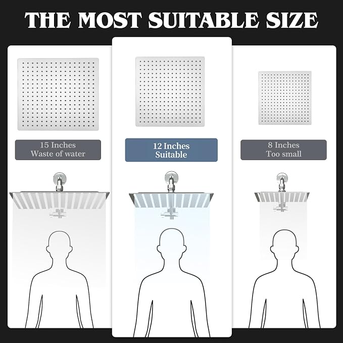 12 Inch Shower Head, Rain Shower Head with Adustable Extension Arm, Detachable Silver Rina Shower Head with Handheld Spray, High Pressure Shower Hose with Holder in Bathroom(Silver)