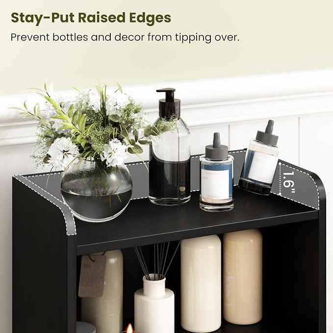 Small Bathroom Storage Cabinet with 2 Doors & Shelf,Line Black | Narrow Storage Organizer, Toilet Paper Floor Cabinets Freestanding, for Small Spaces, Laundry Room, 7.8" D x 14.6" W x 31" H
