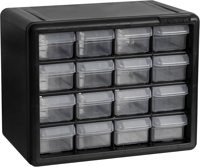 Akro-Mils 16-Drawer Plastic Storage Cabinet, 10.5"W x 6.5"D x 8.5"H, Black | Plastic Cabinet w/ Drawers for Garage Organization, Beads, Makeup Organizer, Building Bricks Storage, Teacher Toolbox, 10116