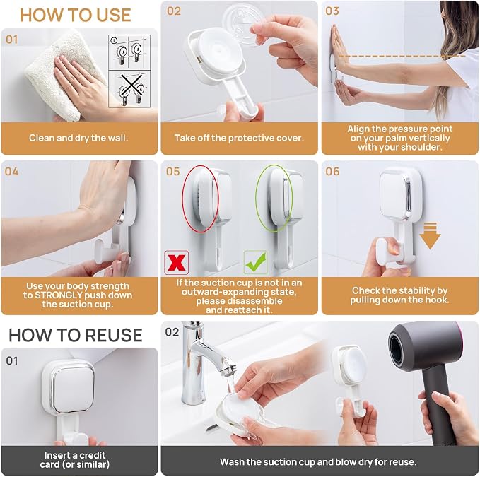 Suction Cup Hooks for Inside Shower 4 Pack, Versatile Powerful Vacuum Suction Shower Holders for Towel, Loofah, Clothes, Damage Free Wall Hanging Bathroom Hooks, Easy to Install, White