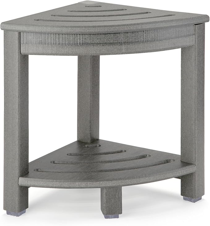 Apolimi HDPE Corner Shower Stool,Shower Bench Seat with Storage Shelf for Shaving Legs Plastic Spa Bath Step Foot Rest for Bathroom Small Place (Grey)