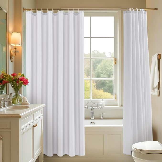 Biscaynebay Fabric Shower Curtain Liner 72x72 Inch-4 Packs White Water Resistant Bathroom Curtains-Hotel Soild Polyester Shower Liners Washable with Magnets