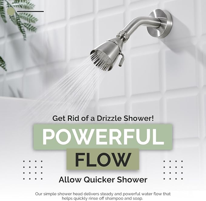 Angle Simple Shower Head High Flow, Brass Shower Sprayer, Brushed Nickel | G 1/2 Thread Type, High Pressure for Quick Rinsing, Swivel Joint & Adjustable Lever for Different Angle and Water Flow