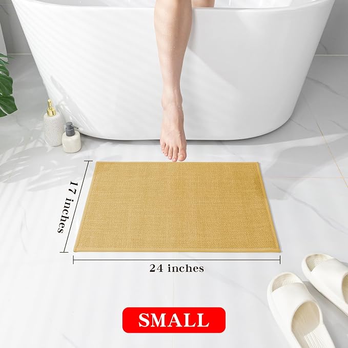 Bathroom Rugs Mat 24x17, Ultra Thin Non Slip Bath Mat Small Quick Dry Absorbent Bath Mat for Bathroom Floor, (Yellow, 24"x17")
