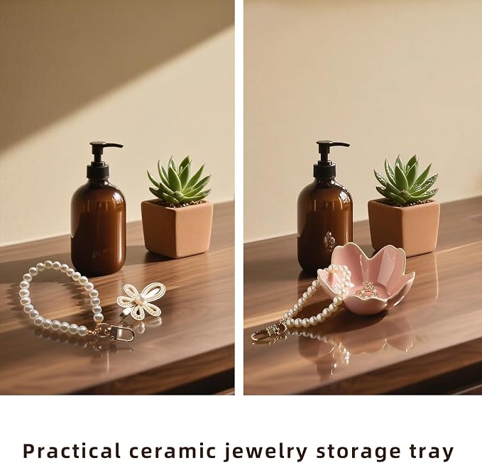 Flower Ceramic Jewelry Dish, Floral Ring Holder Tray | Petite bowl keeps rings, earrings, keys, and keepsakes visible on vanities or dressers, making a sweet gift for women
