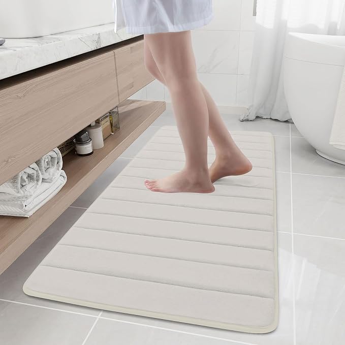 Buganda Memory Foam Bath Mat 55 x 24, Ultra Soft Absorbent Bathroom Rugs | Cream, Machine Washable Quick Dry Bath Mats for Bathroom Floor, Shower and Tub, Home Decor Accessories