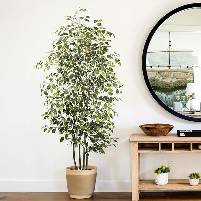 Yepdin 6 FT Artificial Ficus Tree 600 Leaves Faux Plants Indoor Tall with Black Pot Large Fake Tree for Home Office Living Room Decor