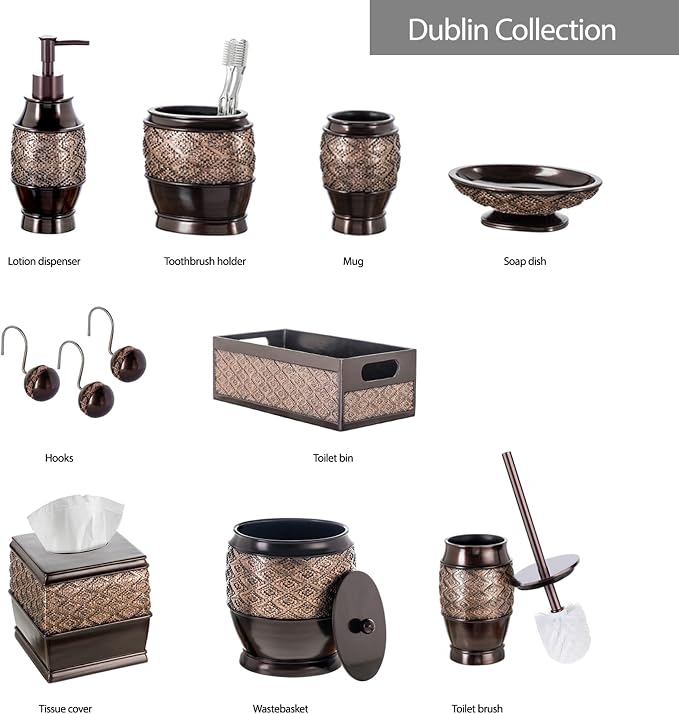 Creative Scents Dublin Brown Bathroom Soap Dispenser Set of 2 | Decorative Resin 8 Oz. Hand Soap and Lotion Dispenser Bottles with Matching Pumps - Bathroom Countertop Accessories Decor