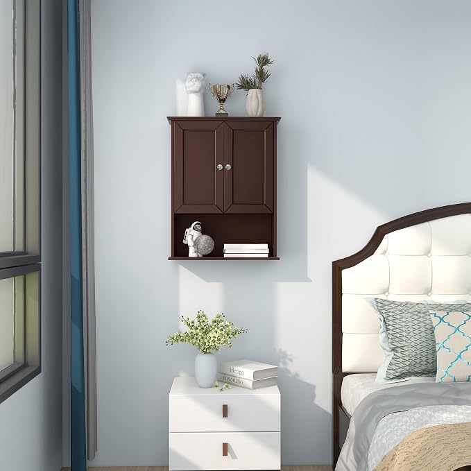VANIRROR Bathroom Wall Mounted Cabinet Over Toilet Storage 24x30 inch | Above Toilet Wooden Medicine Cabinet with Adjustable Shelf & 2 Door for Entryway, Kitchen, Laundry Room