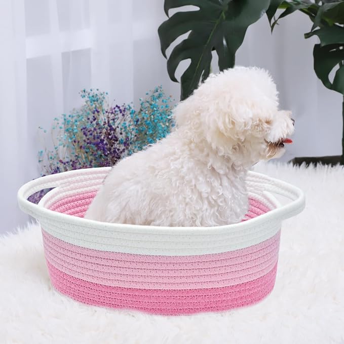 ABenkle Small Basket Empty Gift Basket, Decorative Boho Rope Woven Nursery Storage Organizer Dog Toy Baskets for Baby Showers Christmas Easter with Gift Bags and Ribbons, 12"X 8" X 5"