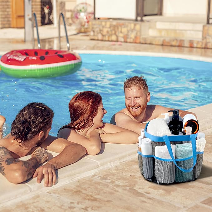 Mesh Shower Caddy Portable - 9 Pockets, Shower Bag for Dorm Room Camping | 2 Handle Quick Dry Shower Bag College Dorm Room Essentials Large Capacity Hanging Basket for Bathroom Travel Swimming Gym