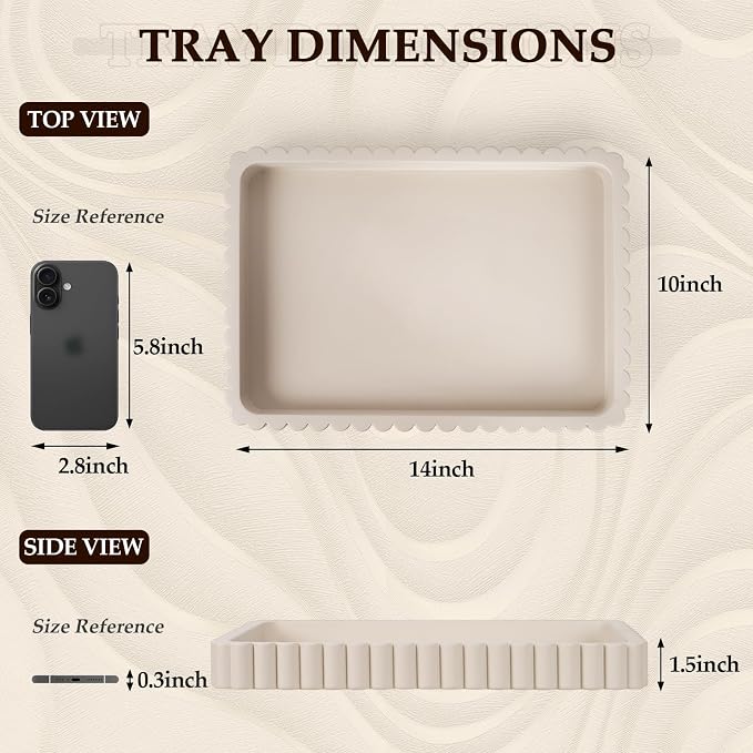 Rectangular Tray for Coffee Table Decor, 14" Coffee Table Tray, Cream Gray | Decorative Tray, Solid Concrete, Aesthetic Home Decor, Table Decor Trays for Living Room, Entryway, Nightstand, Dresser