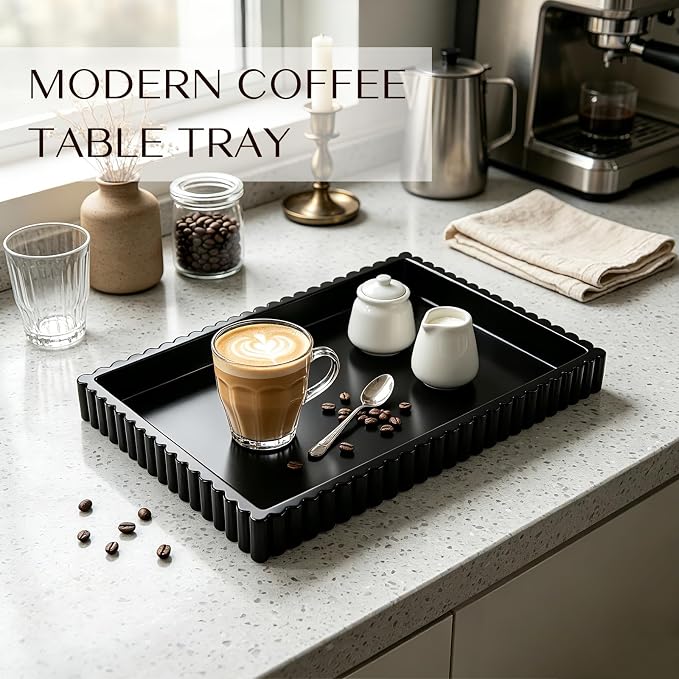 Decorative Tray for Coffee Table Decor, 14" x 10" Rectangular Wooden Coffee Table Tray, Modern Decorative Trays for Home Decor, Living Room, Entry, Dining Room (Black)
