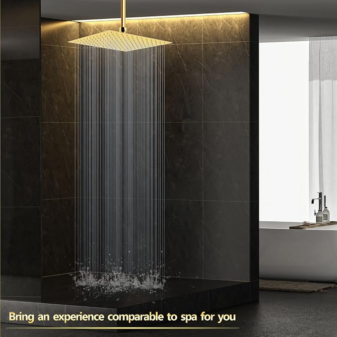 Voolan Rain Shower head, High Pressure Shower Head Made of 304 Stainless Steel, Relaxed Shower Experience Even at Low Water Flow and Pressure (10" Gold)