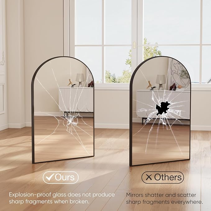 NEWBULIG 20X30 Inch Arched Bathroom Wall Mirror for Over Sink, Black | Wall Vanity Mirror with Tempered Glass, Anti-Rust Arched Metal Framed, Hanging or Leaning, Farmhouse Home Decor