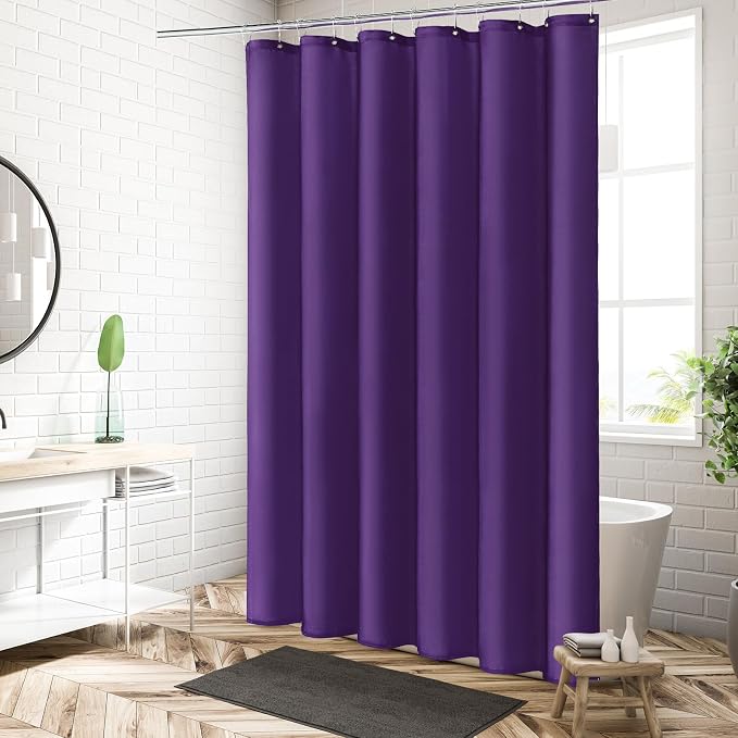 MitoVilla Purple Fabric Shower Curtain Liner, Simple Shower Curtain or Liner for Modern Neutral Hotel Bathroom Decor, Waterproof Cloth & Machine Washable, 72" W x 72" H