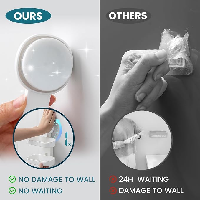 TAILI Soap Holder, Soap Dish for Shower Suction Cup, Bar Soap Holder, White | 2 Layer Removable Soap Holder Shower, Soap Tray for Shower Wall, Drill Free Sponge Holder, Bathroom & Kitchen, No drill