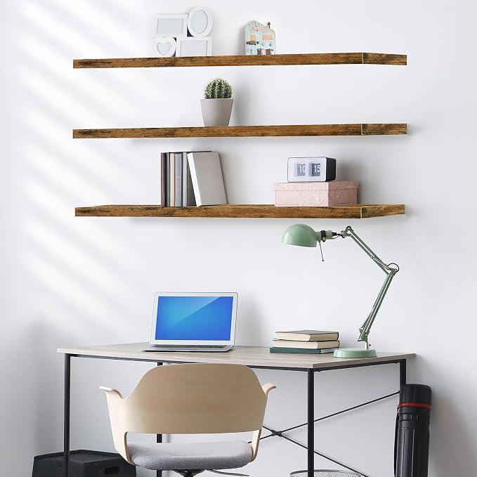 Sorbus Floating Shelves for Wall - 55 Inch Extra-Long Bathroom Shelves, Wall Decor for Bedroom, Kitchen, Living Room, Book Storage - Mounted Floating Shelf with Hidden Brackets (Rustic Brown, 3 Pack)