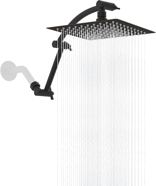 Hibbent 8'' Rain Shower Head with 16'' Extension Arm, Oil Rubbed Bronze | cUPC Certified High Pressure Rainfall Showerhead with Solid Brass Adjustable Shower Head Extension Arm, Fixed Showerheads